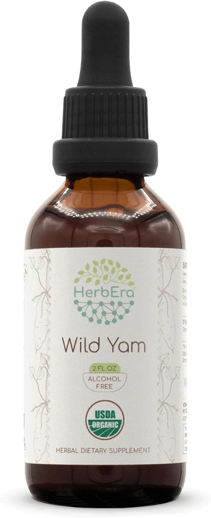HerbEra Wild Yam B60 Alcohol-Free Herbal Extract USDA Organic Tincture, Concentrated Liquid Drops Natural Wild Yam (Dioscorea Villosa) Dried Root 2 fl oz
