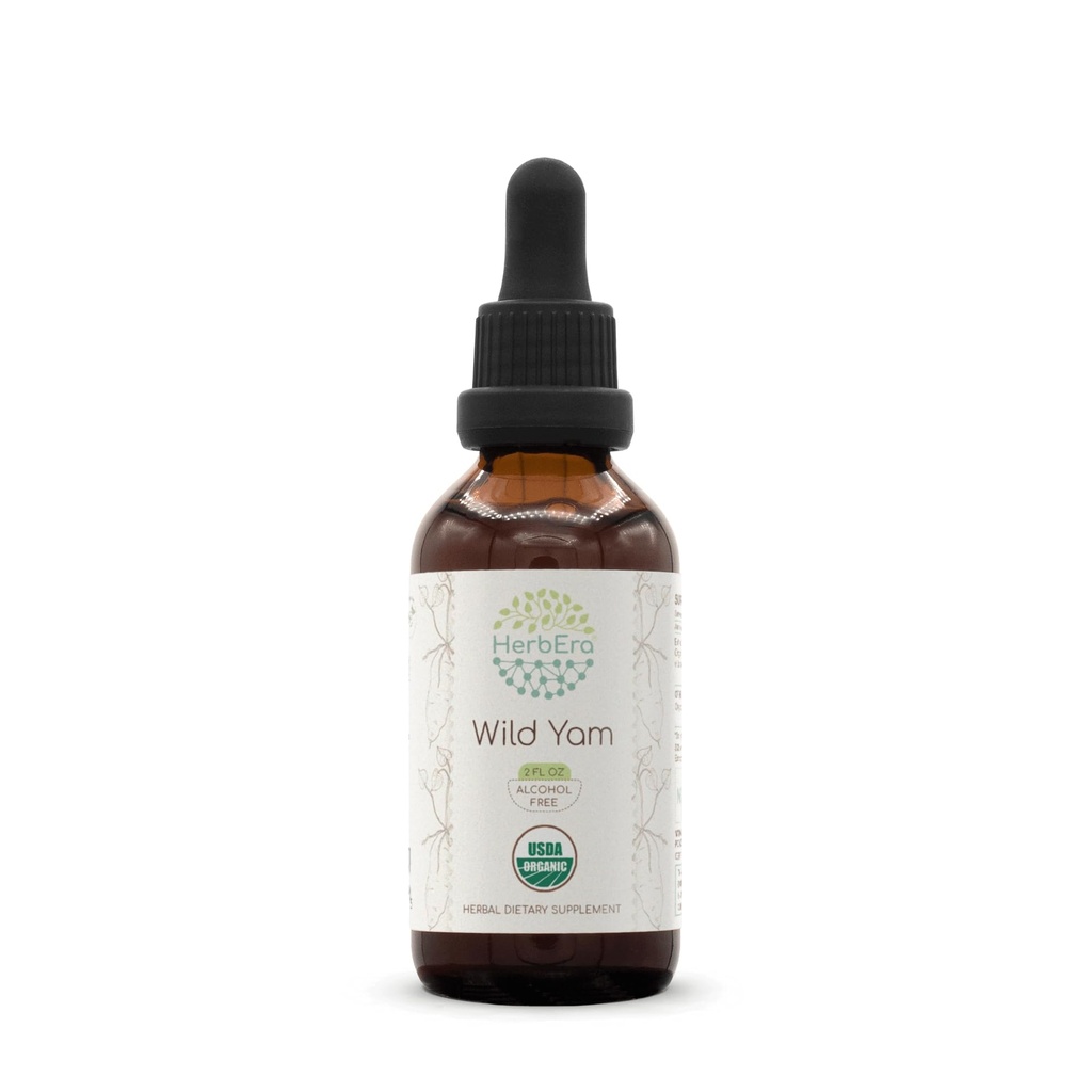HerbEra Wild Yam B60 Alkoholfreie Kräuterextrakt USDA Organic Tincture, Concentrated Liquid Drops Natural Wild Yam (Dioscorea Villosa) Getrocknet Root 2 fl oz
