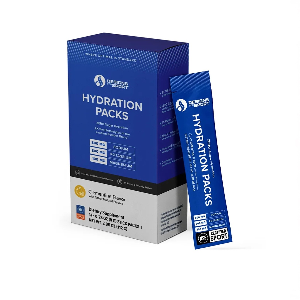 Designs für Sport Hydration Packs - Zero Sugar Electrolyte Drink Mix - Mit D-Ribose, Essential Minerals & Vitamin C - NSF zertifizierter Sport - Athletic Hydration Powder - Clementine Flavor - 14 Pakete