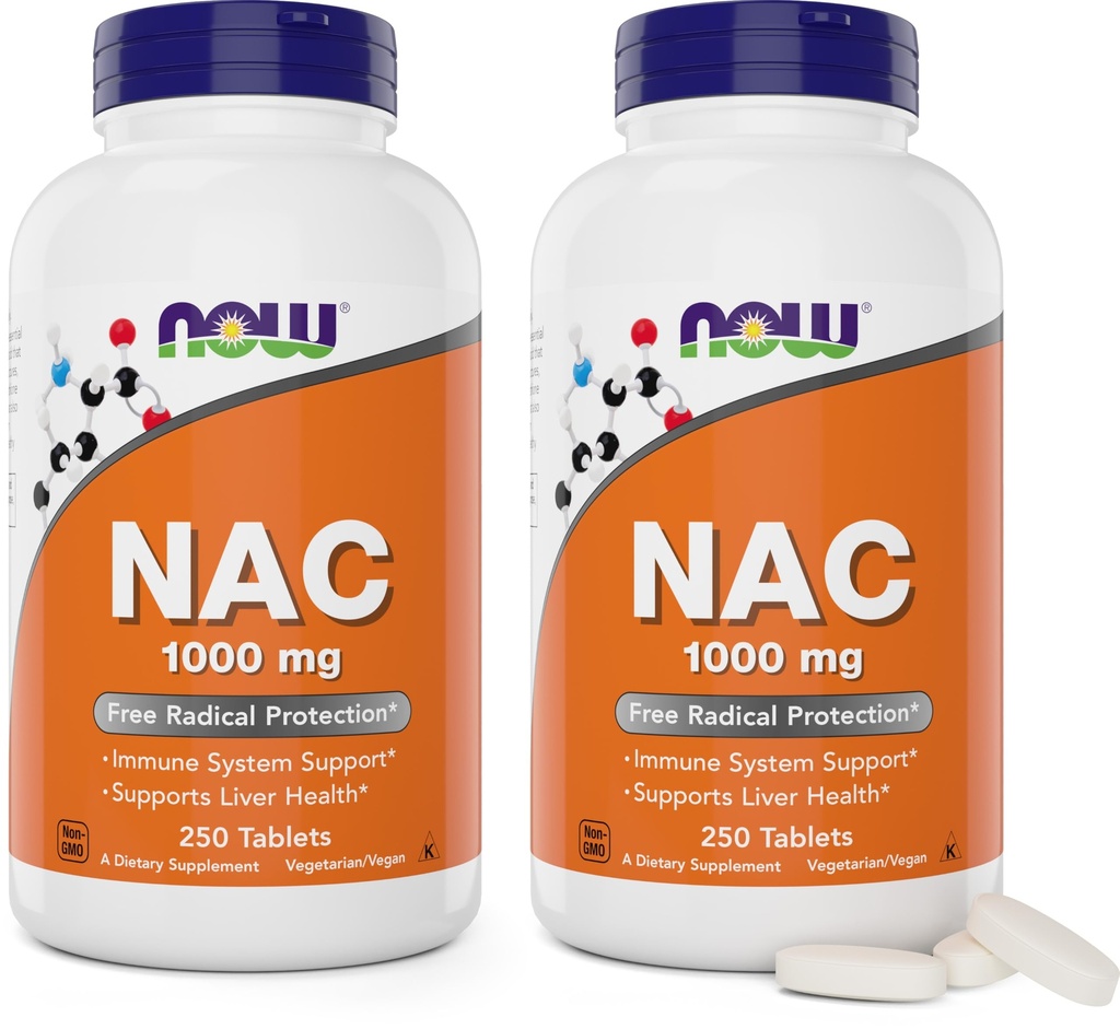 NOW Foods NAC 1000 mg, 250 Tabletten (Pack von 2), N-Acetyl-Cystein-Ergänzung, 1000mg (1 Gramm) pro Tablet - Vegetarisch, Non-GMO
