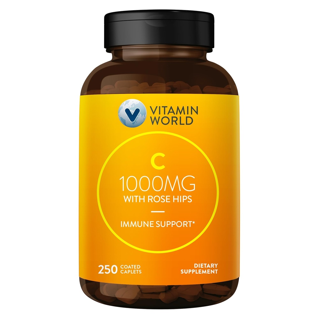 Vitamin World C-1000 mg mit Bioflavonoiden und Wild Rose HIPS Vitamin C 250 beschichtete Kapseln