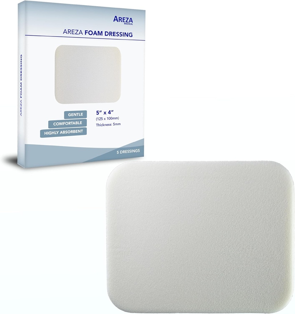 Areza Medical - Schaum Wound Dressing - Polyurethan - Steril - 5" x 4" (12,5 cm x 10 cm) - 5 PCS