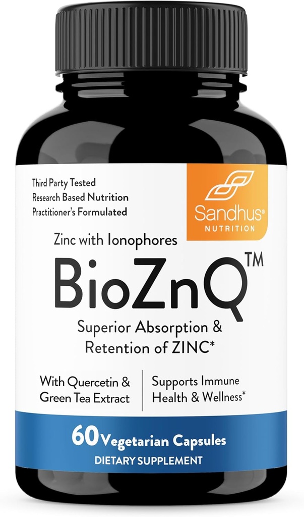 Sandhu's Zink-Ergänzung mit Ionophores| Quercetin & Grüner Tee-Extrakt für überragende Absorption und hohe Potenz| 800mg Vegetarische Kapseln 60 Count (Pack von 1)s Immununterstützung für Männer & Frauen