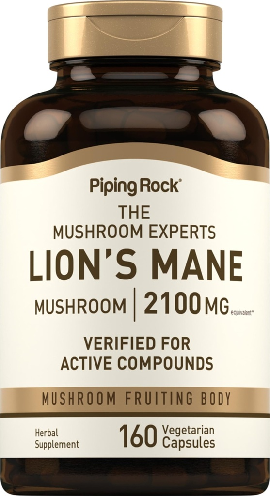 Piping Rock Lions Mane Mushroom Supplement | 2100mg | 160 Kapseln | Extrakt für Frauen und Männer | Vegetarisch, Non GMO & Gluten Kostenlos