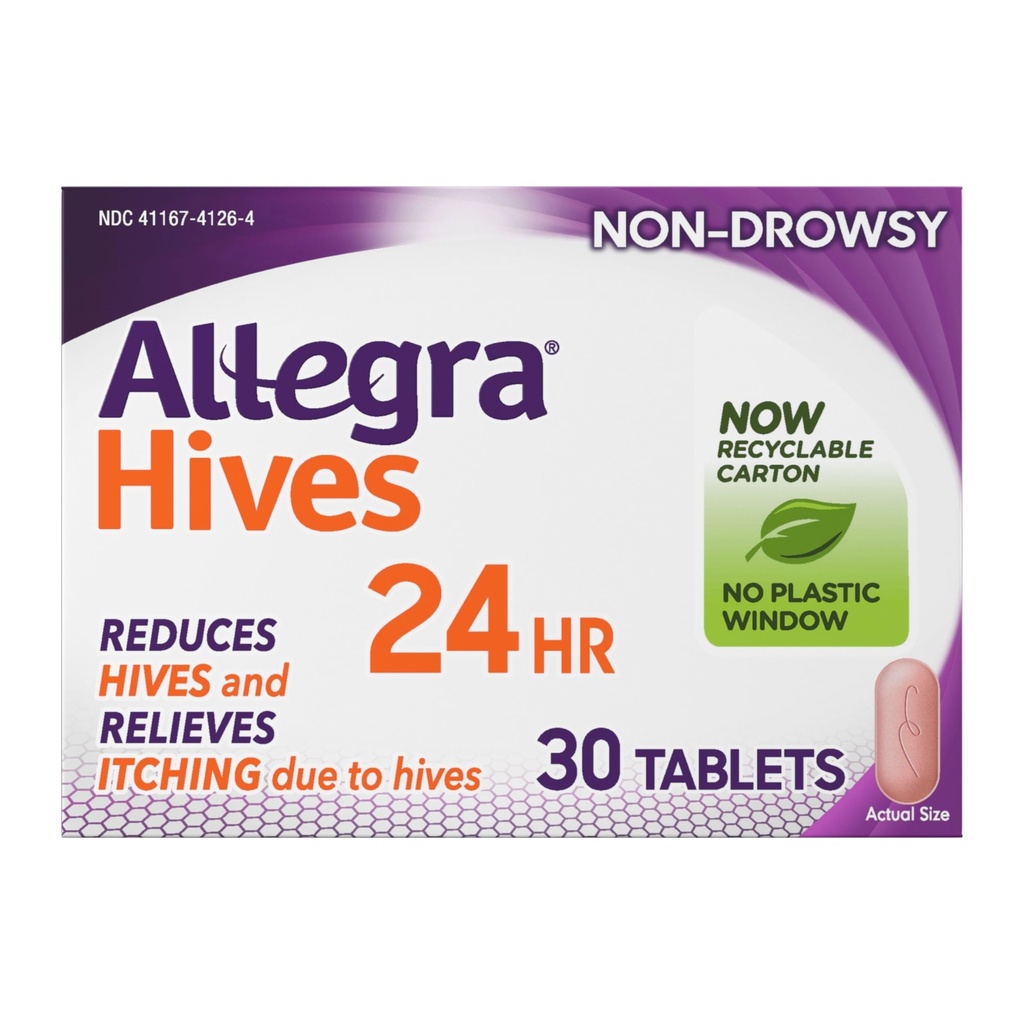 Allegra Hives Antihistamin 24-Stunden-Tabletten, Non-Drowsy Hive Reduktion und Hive Itch Relief, 180 mg Fexofenadine HCI, 30-Count