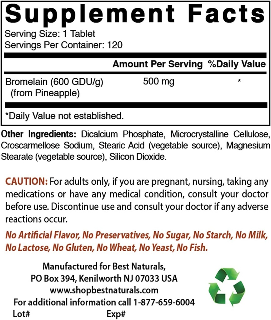 Meilleurs naturels Bromelain 500 mg et Quercetin 1000 mg