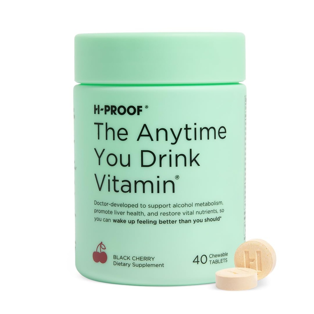 H-PROOF The Anytime You Drink Vitamin, Leber Gesundheit & Immunität Unterstützung mit Elektrolyten, Milchdistel und Vitamine B & C - 40 Kautabletten (20 Servierungen), Vegan, Schwarz Kirsche