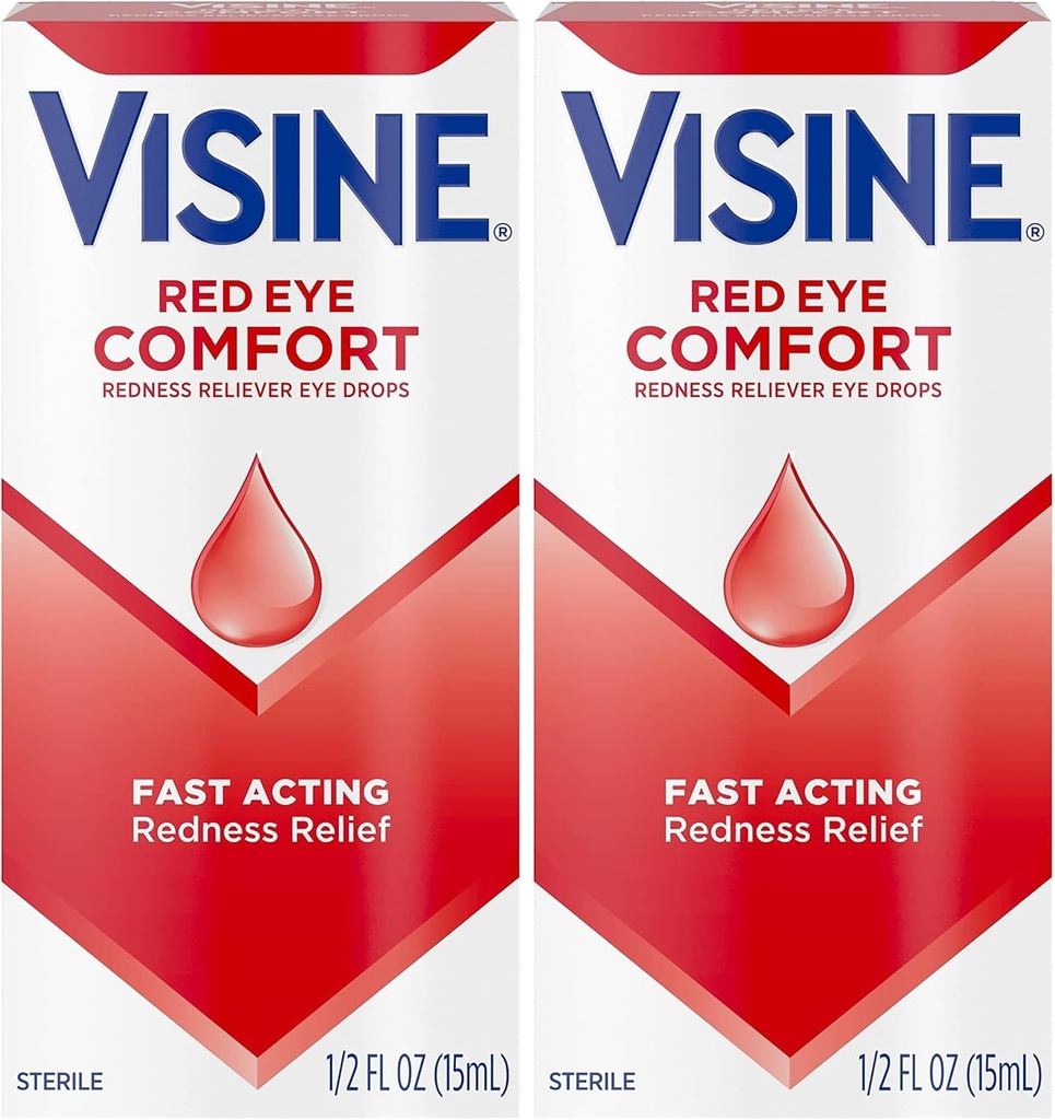 Visine Red Eye Comfort Redness Relief Augentropfen, um zu helfen, rote Augen zu lindern aufgrund von Minor Augen Irritationen Fast, Tetrahydrozoline HCl, 0.5 fl. oz (Pack von 2)