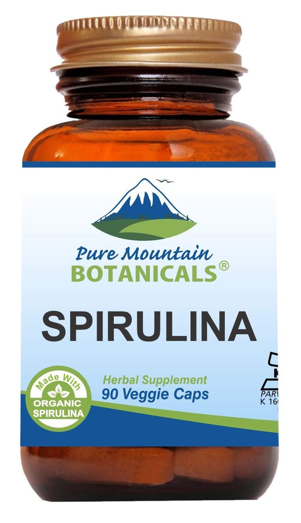 Pure Mountain Botanicals Spirulina Kapseln - 90 Kosher Vegan Caps - Jetzt mit 450mg Bio Spirulina Pulver - Natur Superfood Supplement