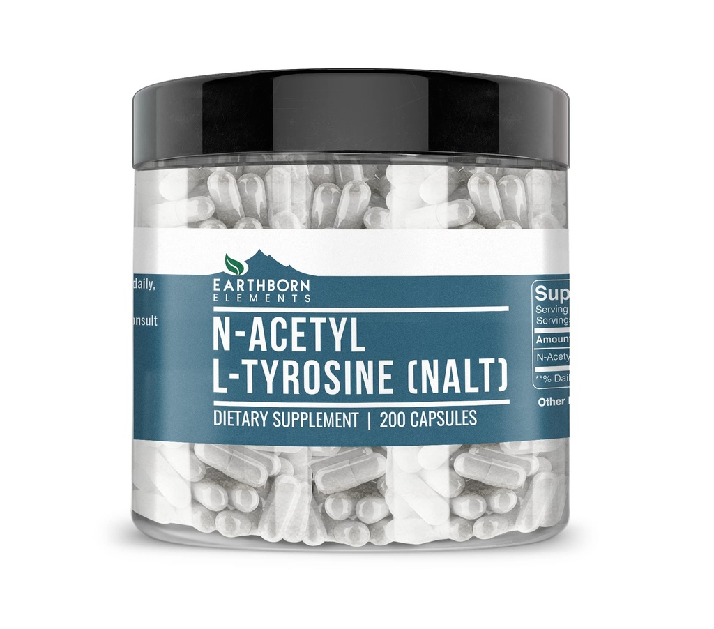 Earthborn Elements N-Acetyl L-Tyrosine (NALT) 200 Capsules, Pure & Undiluted, No Additives