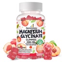 Glycinat de magnésium Gommies 2500mg - Supplément de potassium de magnésium sans sucre avec vitamine D, B6, CoQ10 pour l'humeur calme et le soutien du sommeil - 90 Gummies de pêche