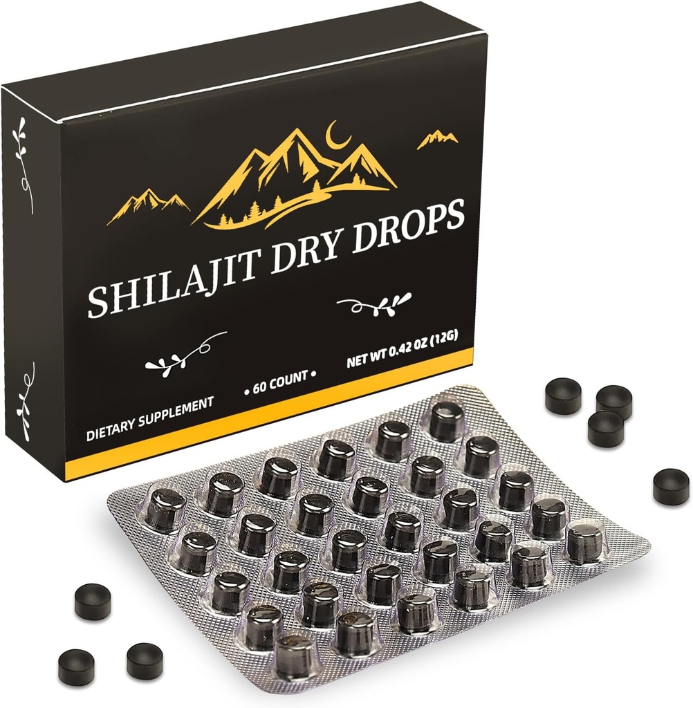 Shilajit Pure Himalay Resin Trockentropfen Tabletten |Himalaya Shiilajit, Immununterstützung, Natürliche Shiilajit | 85+Trace Minerals & Fulvic Acid for Energy, Pure Himalayan Resin 60 Tabletten (1 Packung)
