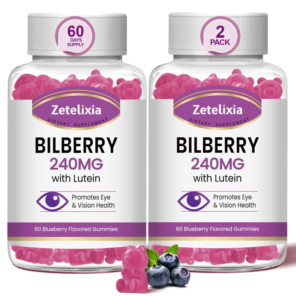 2 Pack Lutein Gummmies Eye Health Supplement für Erwachsene, Lutein & Zeaxanthin ergänzt Augen-Vitamine Gummi, Bilberry mit Lutein für die Förderung von Auge & Vision - 120 Gummis