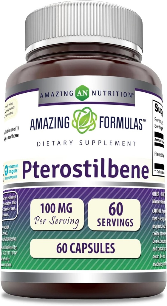 Erstaunliche Formeln Pterostilbene Ergänzung | 100 Mg pro Servieren | 60 Kapseln | Non-GMO | Gluten Free | Made in USA