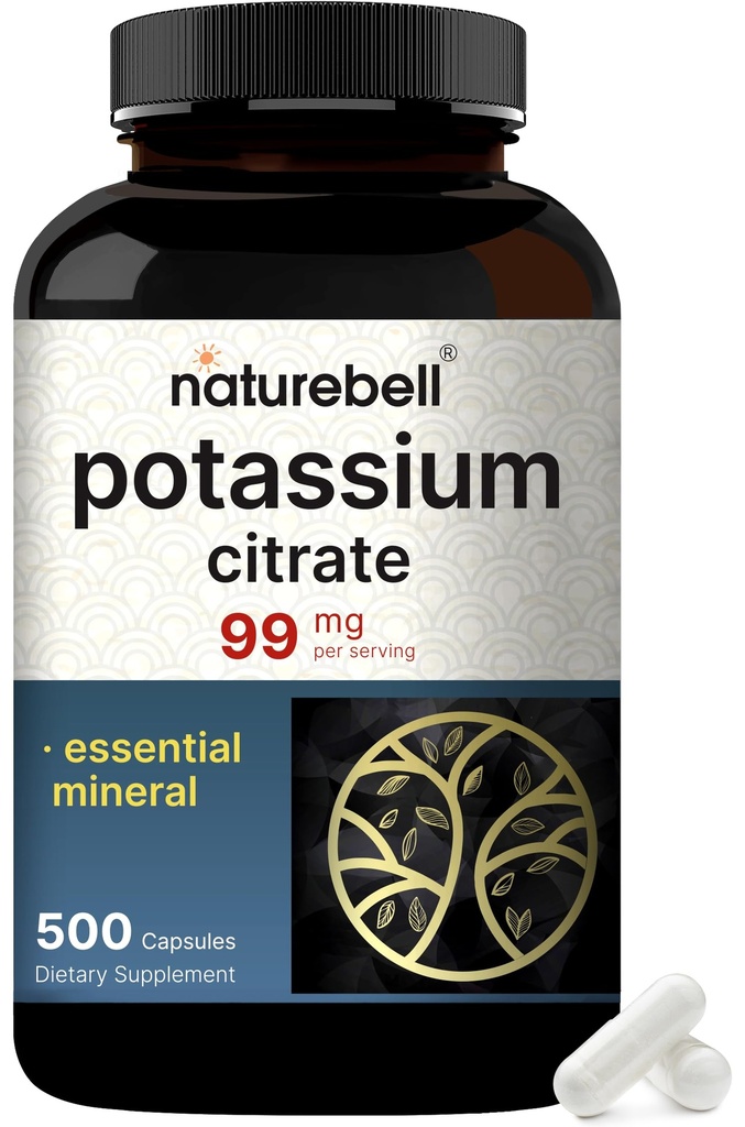 Kalium-Zitrat-Ergänzung 99mg, 500 Kapseln | Einfach absorbiert Chelatform – Essential Mineral Electrolyte Balance – Unterstützt Muskel-, Knochen- und Herzgesundheit – Non-GMO