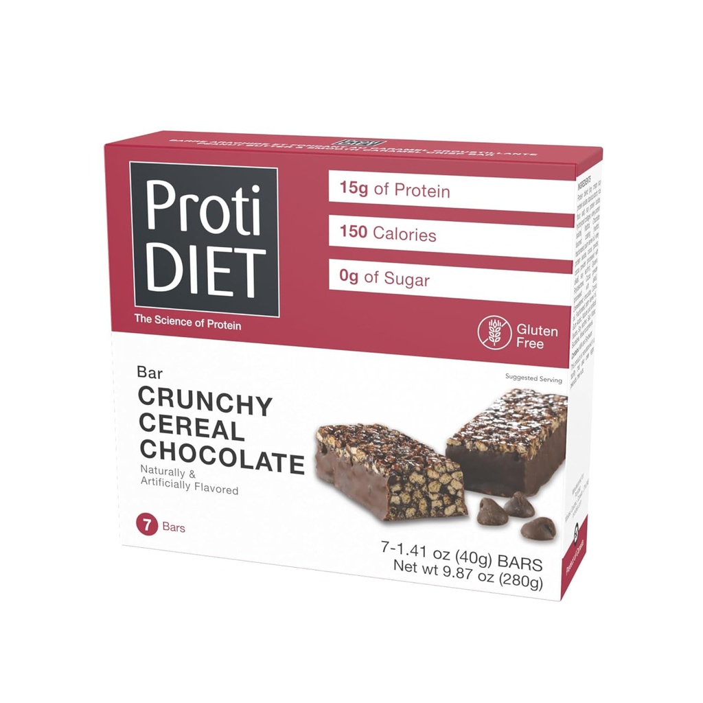ProtiDIET Gluten Free Crunchy Cereal Chocolate Fiber Protein Bars - High Protein Snacks, Perfect On-the-Go Nutrition Snacks, um einen vollwertigen und aktiven Lebensstil zu unterstützen - 7 Protein Bars Per Box