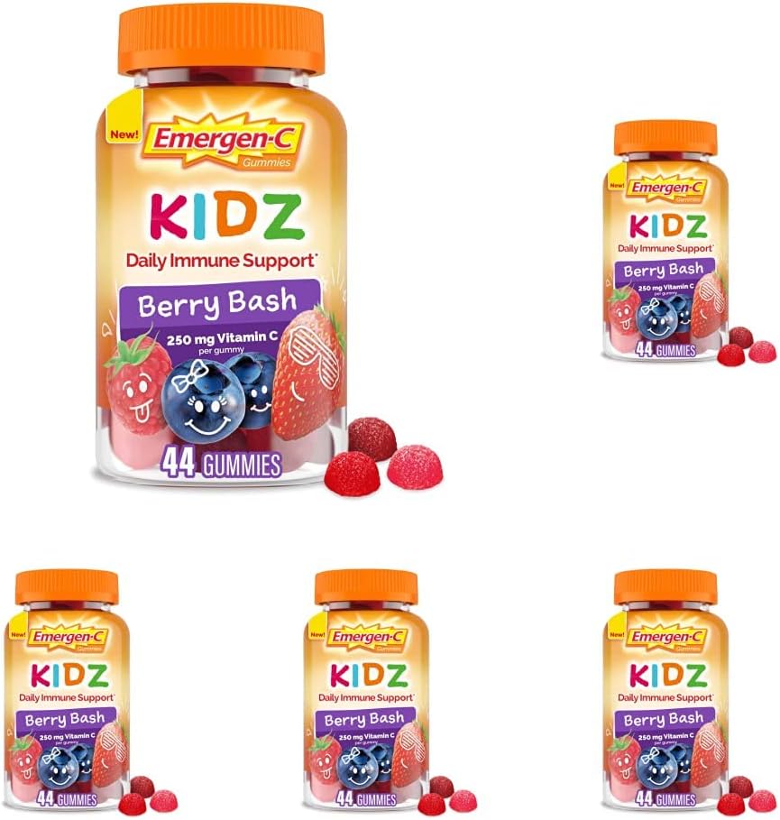 Emergen-C Kidz Tägliche Immununterstützung Nahrungsergänzungsmittel, fetthaltige Gummi mit Vitamin C und B Vitamine für Immununterstützung, Berry Bash - 44 Count (Pack mit 5)