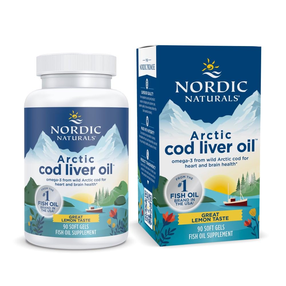 Nordic Naturals Arctic Cod Liver Oil, Lemon - 90 Soft Gels - 750 mg Total Oméga-3 avec EPA et DHA - Santé du coeur et du cerveau, immunité en santé, bien-être général - Non-OGM - 30 portions