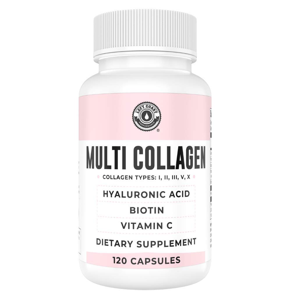 Capsules de collagène avec biotine, acide hyaluronique, vitamine C, gélules de peptide multi collagène hydrolysées de types I, II, III, V, X Pour la peau, les cheveux, les ongles et le supplément de santé articulaire* 120 Compte
