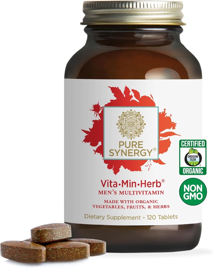 PURE SYNERGY Vita·Min·Herb für Männer | Umfassende Multivitamin-Ergänzung | Hergestellt mit Bio Ganzes Essen Nicht-GMO Zutaten | Tägliche Energie & Immununterstützung (120 Tabletten)