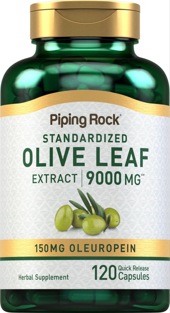 Piping Rock Olivenblatt Extrakt Kapseln | 9000mg | 120 Pillen | 150mg Oleuropein | Standardisierte Kräuterergänzung | Non-GMO, Glutenfrei