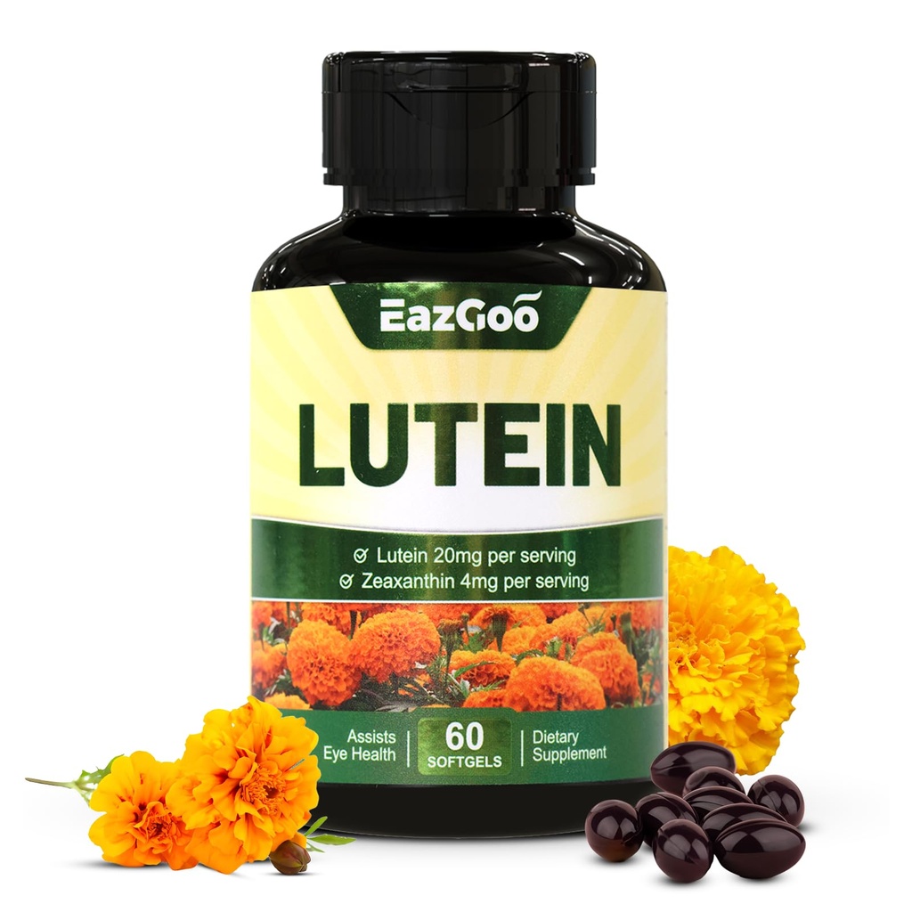 Lutein für Augen, Lutein 20mg, Lutein und Zeaxanthin Ergänzungen, Augenergänzungen, Eyestrain Relief & Support Vision Health, Vegan, 60 Softgels