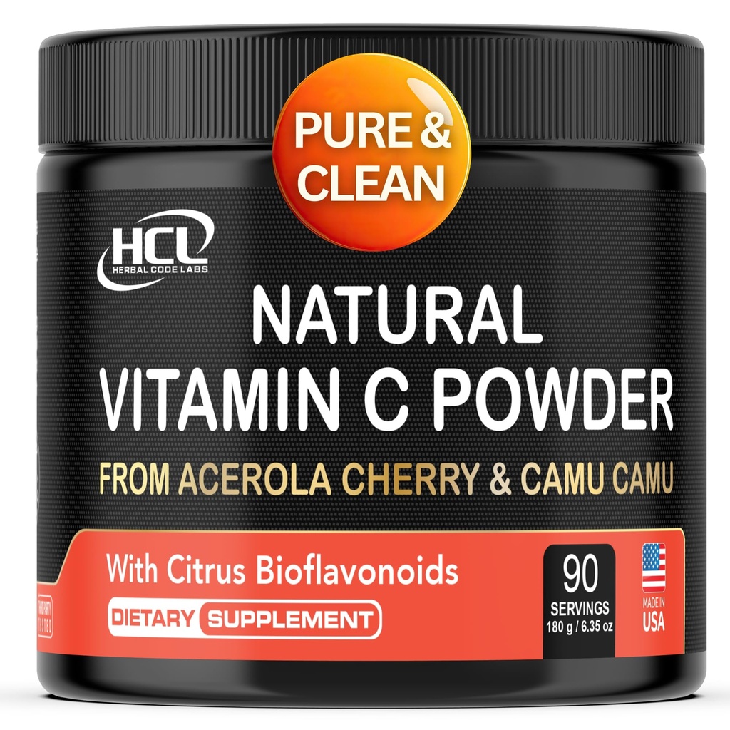 Vitamine C naturelle de la cerise acérola et de la poudre de Camu Camu - Haute absorption avec les bioflavonoïdes d'agrumes - Système immunitaire et Booster de collagène - Vitamines cutanées anti-vieillissement fabriqués aux États-Unis 90 portions