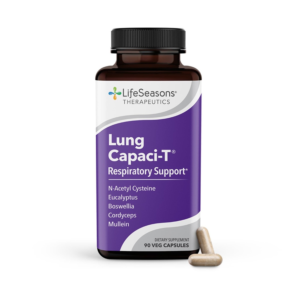 Lung Capaci-T - Supplément de soutien respiratoire - CoQ10, N-acétyl Cysteine, Boswellia, Eucalyptus, Mullein, Thé vert, Nettle et menthe poivrée - Augmente la capacité d'oxygène et réduit le mucus - 90 capsules