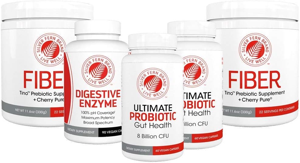 Silver Fern Brand 60 Day Digestive System Reboot Kit - Gut Health Maintenance &Support - Probiotic, Fiber & Digestive Enzyme