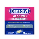 Benadryl Liqui-Gels Allergy Medicine, Dye-Free Liquid Gel Kapseln mit 25 mg Diphenhydramin HCl Antihistamin für Relief von Allergy & Kalt Symptome wie Runny Nose & Sneezing, 24 ct