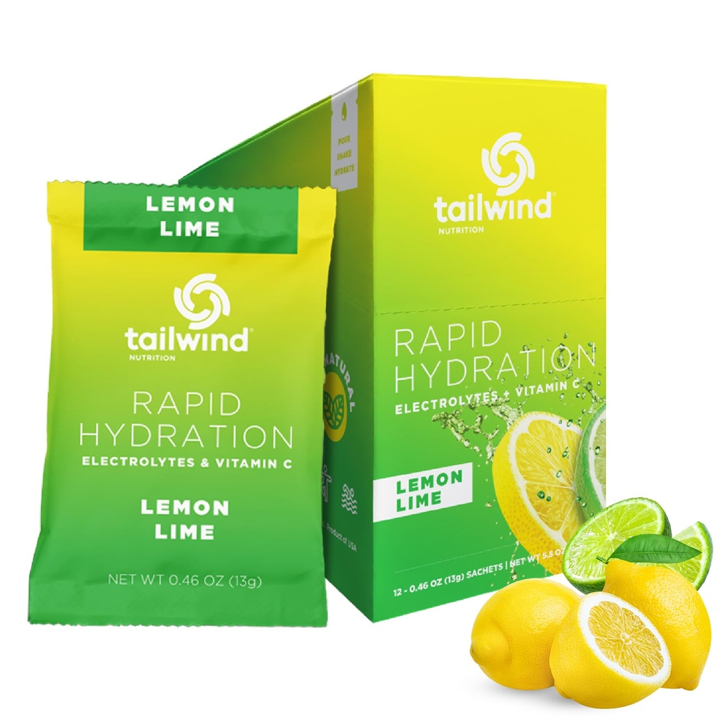 Tailwind Nutrition Hydratation rapide, électrolyte et poudre d'hydratation, mélange d'entraînement à la vitamine C et au sel de mer, chaux de citron, paquet de 12 bâtons