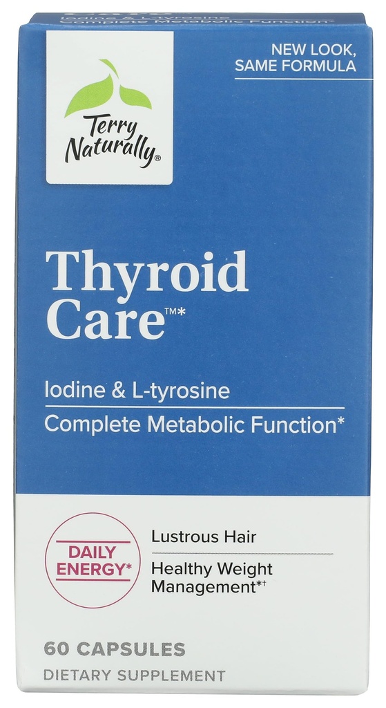 Terry Naturally Thyroïde Care - Immune Health & Energy Support Formula - Supplément nutritionnel avec Iodine pour Thyroïde Health Support - Supplément Wellness avec L-Tyrosine - 60 Capsules