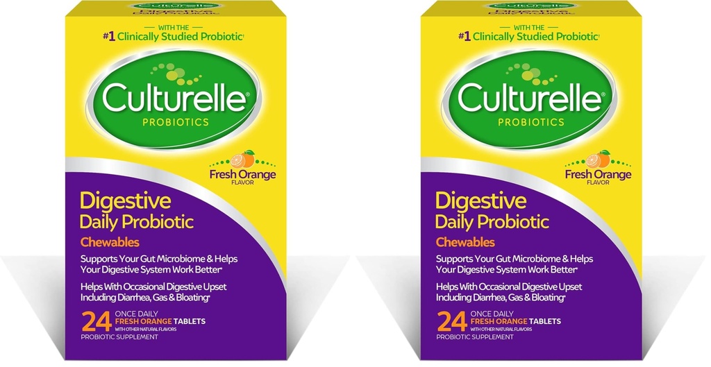 Culturelle Digestive Health Daily Probiotic Chewables, Probiotic pour les hommes et les femmes, la souche probiotique la plus étudiée cliniquement, 10 milliards d'UFC, soutient la diarrhée occasionnelle, le gaz et le ballonnement, 24 comtes
