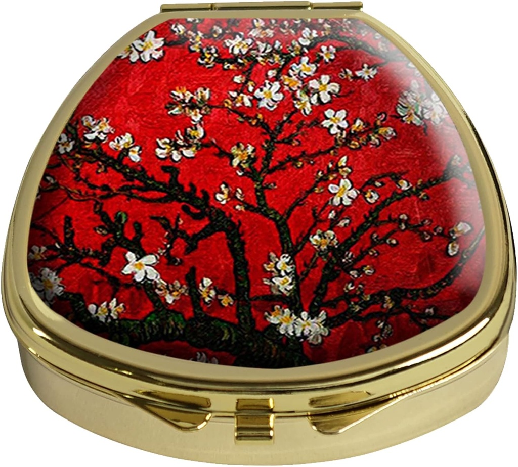 Pill Box Cerise Blossoming Pill Case Pocket Purse Portable Travel Tablet Holder Organizer Glass Cover Decorative Fan Shap