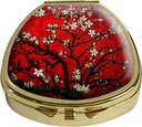 Pill Box Cerise Blossoming Pill Case Pocket Purse Portable Travel Tablet Holder Organizer Glass Cover Decorative Fan Shap