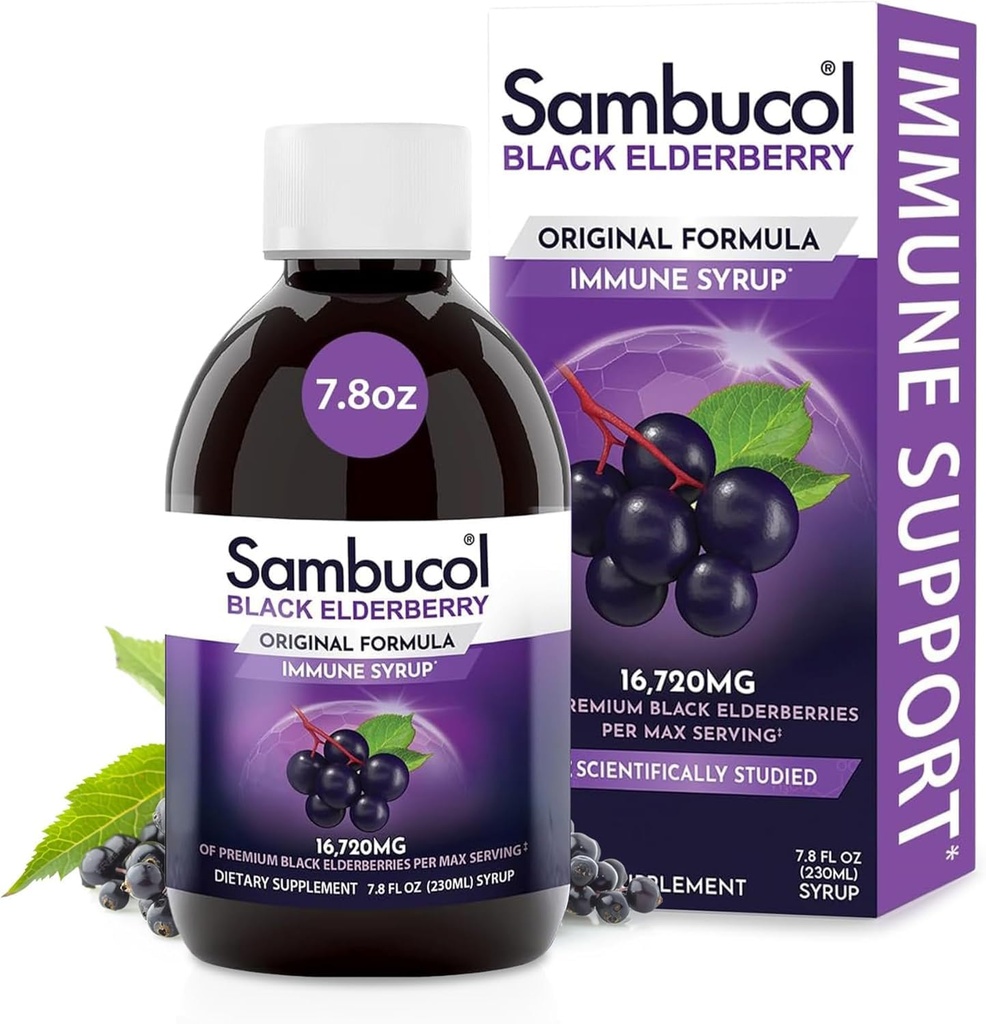 Sambucol Black Elderberry Syrup - Sambucus Elderberry Syrup für Erwachsene Immununterstützung, Elderberry Liquid, Elderberry Extract, Gluten Free - 7.8 Fl Oz