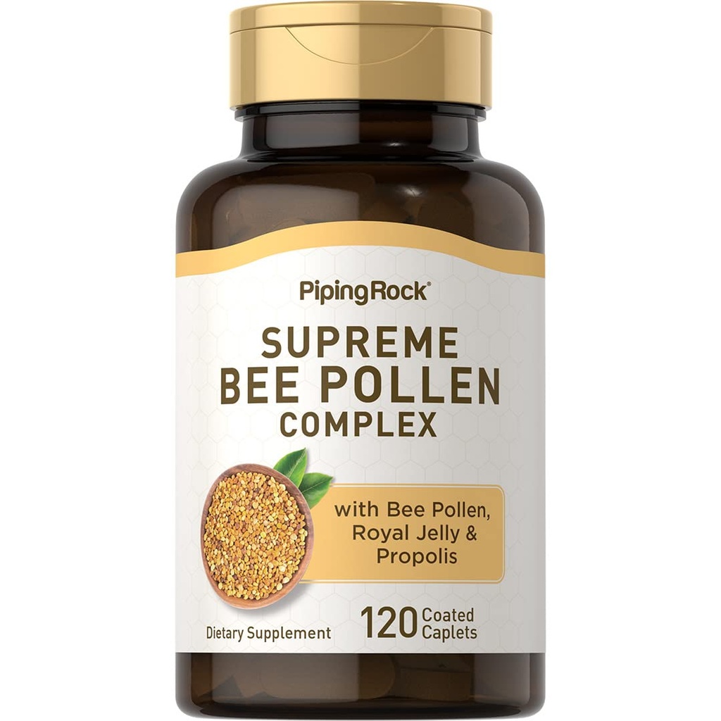 Piping Rock Bee Pollen mit Royal Jelly und Propolis | 120 Caplets | Complex Supplement für Damen und Herren | Non-GMO, Glutenfrei