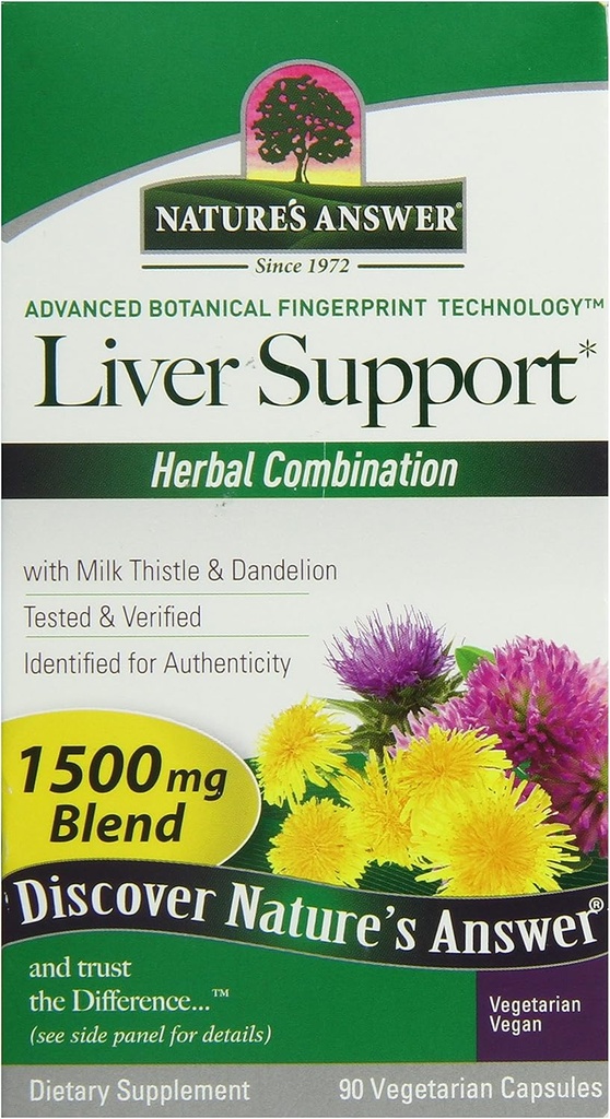 Nature's Answer Liver Support Kräuterkombination Nahrungsergänzungsmittel Bio Natürliche Vegetarische Vegan-Unterstützung Ideal für gesunde Leberfunktion – 1500mg (90 Kapseln)