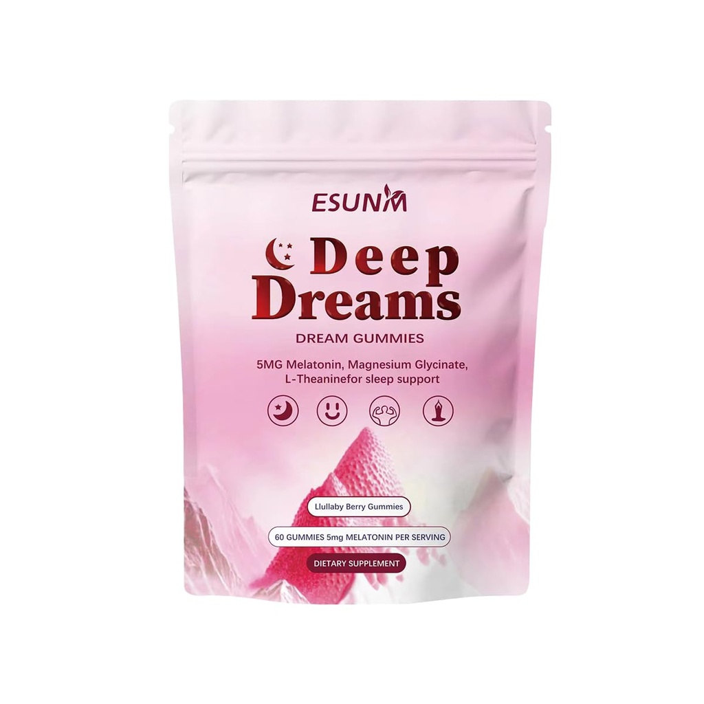 Deep Dream Sleep Gummies avec 5mg Melatonine, Magnésium, Glycinate, L-Theanine pour le soutien du sommeil- Supplément de sommeil non-habitant,60 Gummies, 30 jours d'approvisionnement