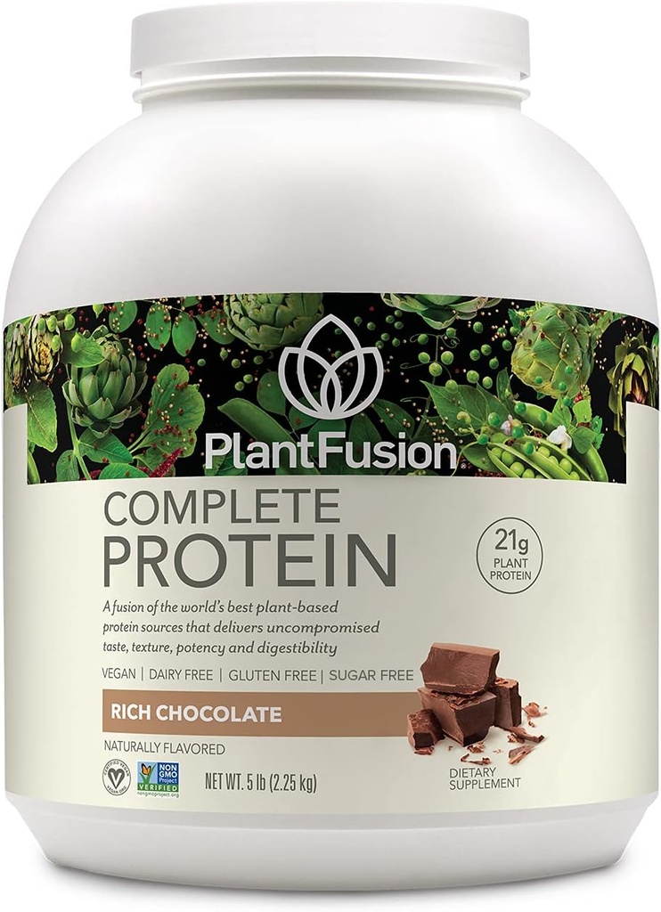 PlantFusion Complete Vegan Protein Powder - Pflanzenbasiertes Proteinpulver mit BCAAs, Verdauungsenzyme und Pea Protein - Keto, Glutenfrei, Sojafrei, Non-Dairy, Kein Zucker, Non-GMO - Rich Chocolate 5 lb