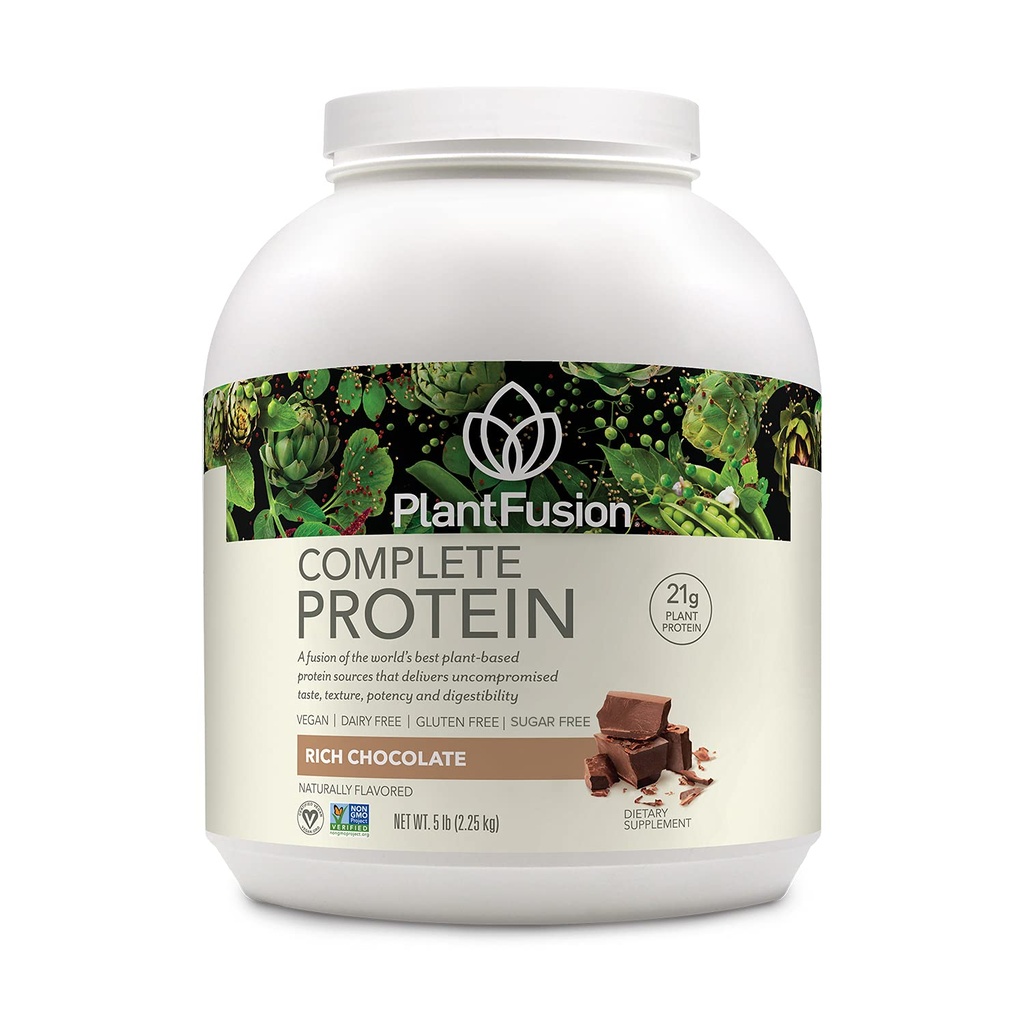PlantFusion poudre de protéines végétaliennes complètes - Poudre de protéines végétales avec BCAA, enzymes digestives et protéines de pois - Keto, sans gluten, sans soja, sans lait, sans sucre, sans OGM - chocolat riche 5 lb