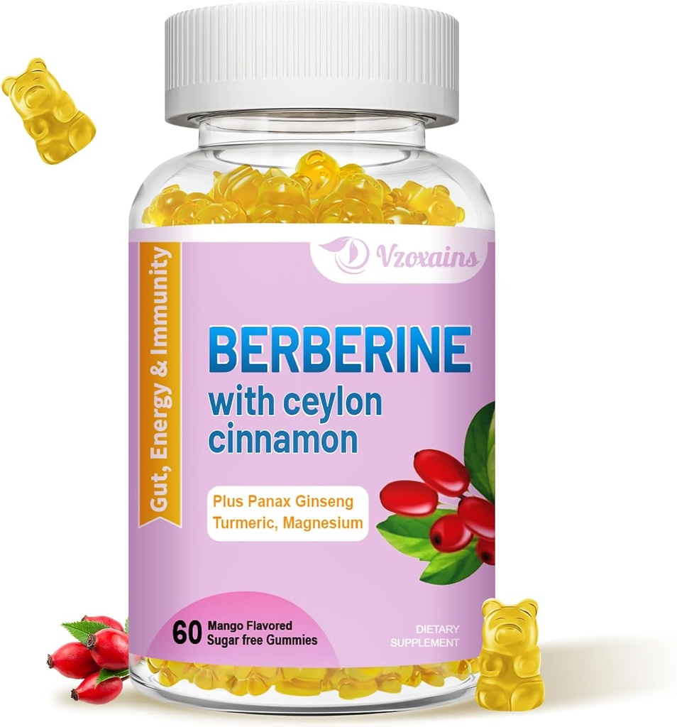 Berberine mit Ceylon Cinnamon Gummis, High Potency Berberine HCI Supplement, Immune Health Support, 60 Mango Flavored Gummis