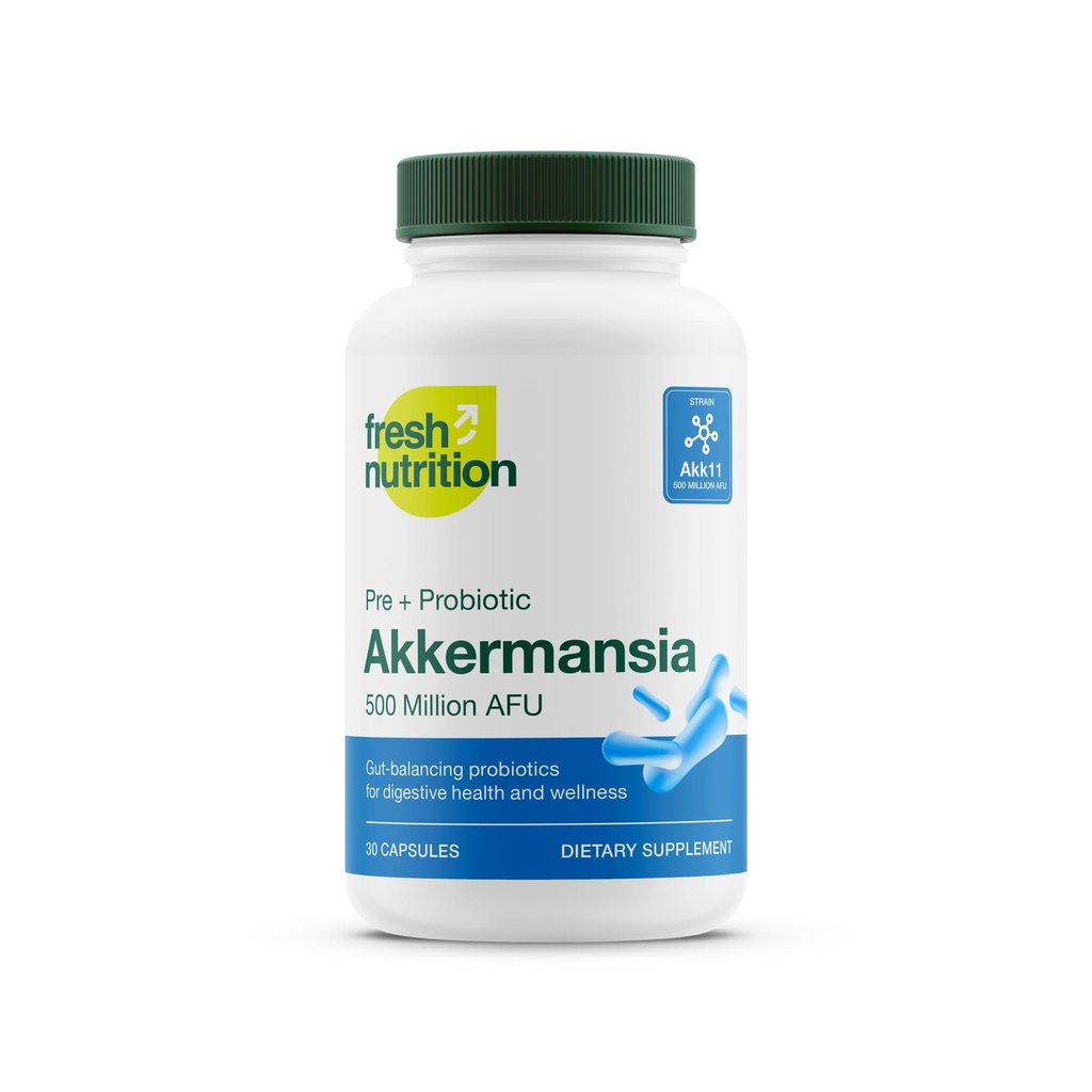 Fresh Nutrition Akkermansia Muciniphila Probiotic 500M AFU for GLP-1 Production - Pre + Probiotic Supplement - 30 Capsules