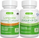 Longvida Curcumin 500mg + VESIsorb Ubiquinol-QH Advanced CoQ10 100mg Bundle, Ultra Bioverfügbares Curcumin mit Bioverfügbarkeit & Fast-Acting Ubiquinol, von Igennus