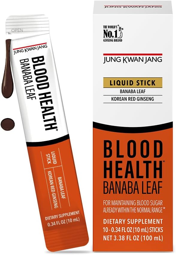 JungKwanJang Blood Health Banaba Leaf Extract (100mg), Caroubes, Ginseng rouge coréen chaque fois que des bâtons d'extrait pour la circulation, après repas, énergie, 10 comte
