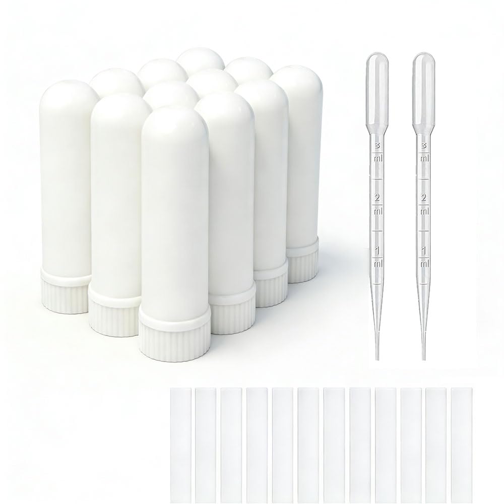 12 Sets Essential Oil Aromatherapie Tubes Inhalator Sticks Blank Nasal Inhalers(12 Komplette Sticks) + 2 Polyethylen Pipette Droppers