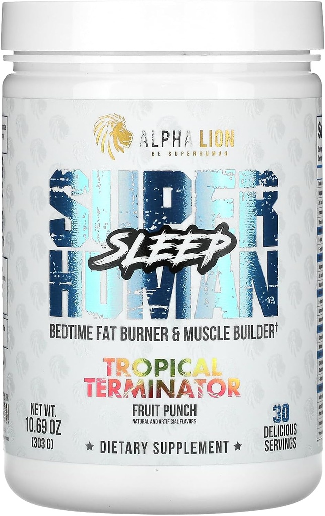 ALPHA LION Superhuman Schlaf-Ergänzung, Nachtzeit-Hilfe, Muskel-Recovery, Muskel-Erbauer & Gainer, verbessert Körperzusammensetzung (30 Servierungen, Frucht-Punch Flavor)