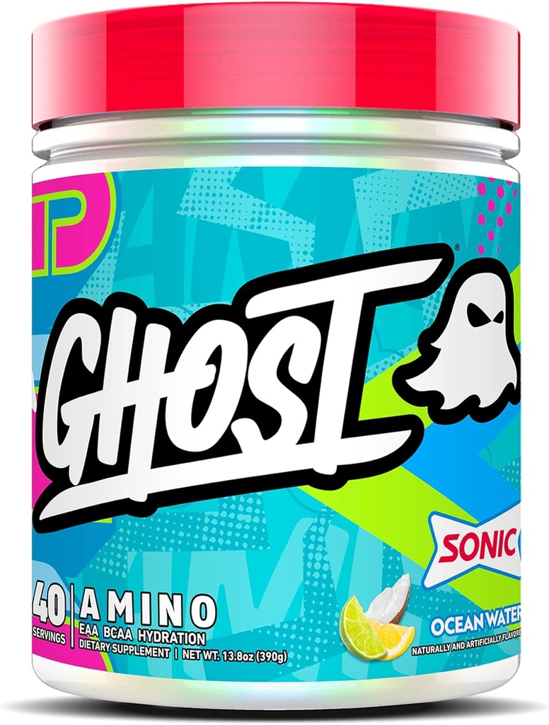 GHOST Amino: Essential Amino Acid Supplement, Sonic Ocean Water - 40 Servierungen - Intra-Workout Powder for Hydration and Recovery 4.5g BCAA & 5.5g EAA - Soy & Gluten-Free, Vegan