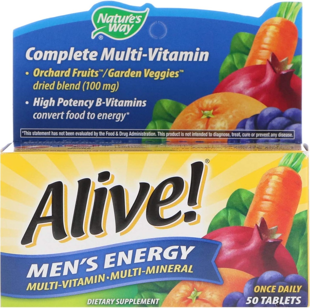 Naturweg Alive! Men’s Energy Complete Multivitamin, High Potency B-Vitamins, 50 Tablets