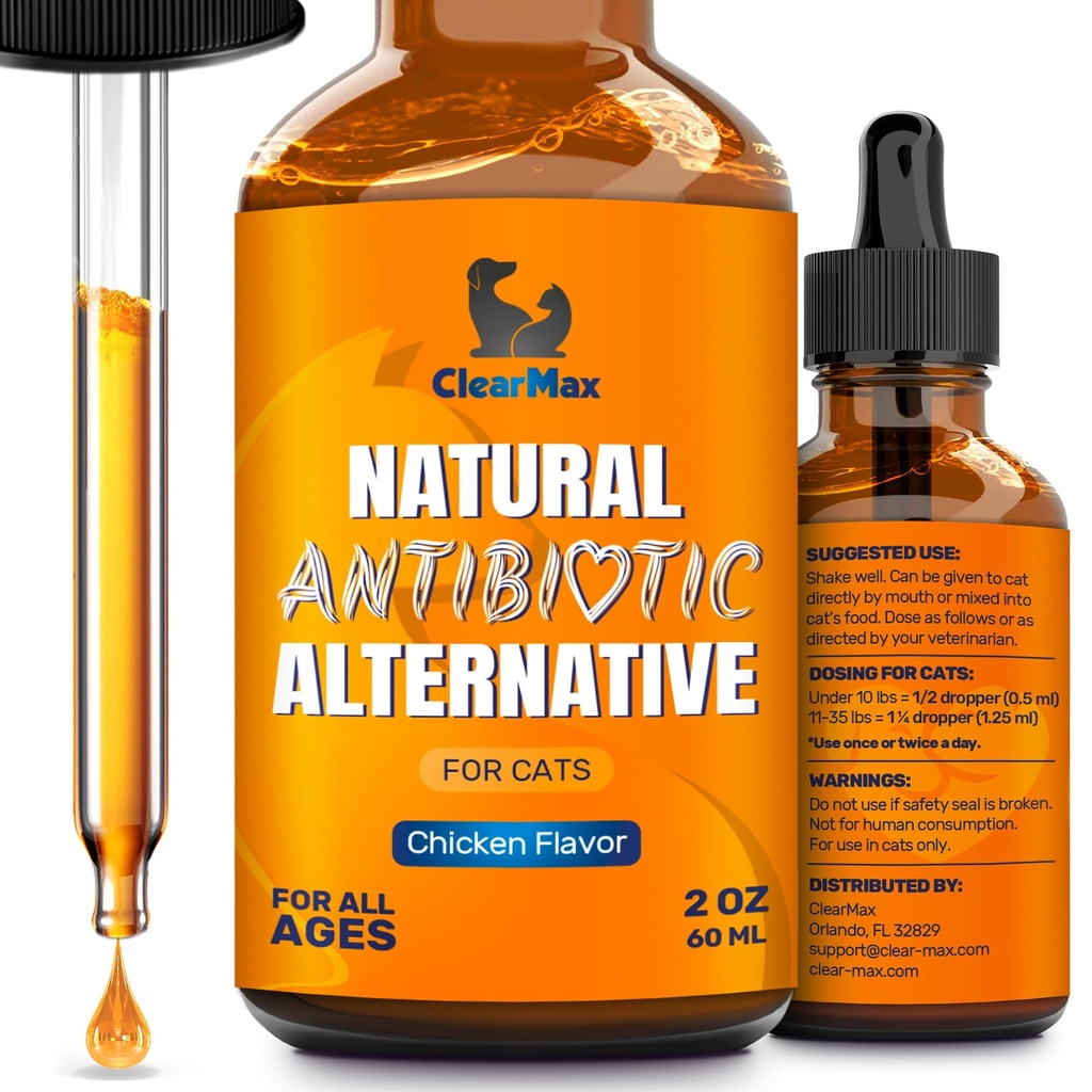 Antibiotiques pour aider les chats avec la toux et les allergies – Antibiotiques pour aider les chats avec les UTI et les moments digestifs – Soutien HIPS & Joints – Goût de poulet attrayant – Bouteille 2 Oz